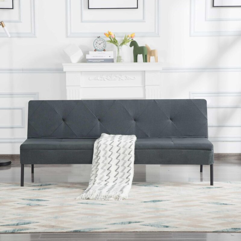 BSHTI 63 inch Futon Sofa Bed,Polyester Fabric Futon Sleeper Sofa with Upholstered for Livingroom,Dark Gray - Image 3