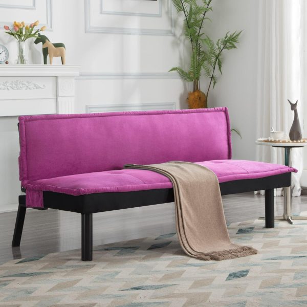 BSHTI 64.6a Futon Sofa Bed,Velvet Upholstery,Twin Size Convertible Sofa,Perfect Meet your Different Needs-Pink
