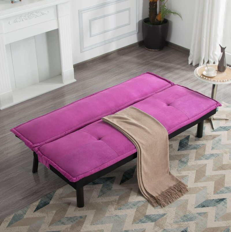BSHTI 64.6a Futon Sofa Bed,Velvet Upholstery,Twin Size Convertible Sofa,Perfect Meet your Different Needs-Pink - Image 3