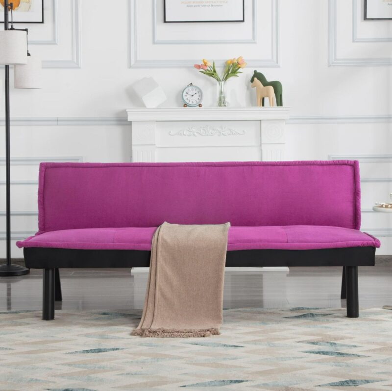 BSHTI 64.6a Futon Sofa Bed,Velvet Upholstery,Twin Size Convertible Sofa,Perfect Meet your Different Needs-Pink - Image 2