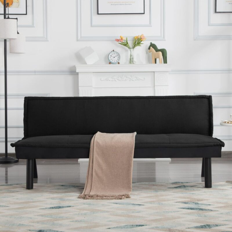 BSHTI 64.6a Twin Size Futon Sofa Bed,PU Upholstery,Manufactured Wood Frame,Futon Convertible Sofa,Perfect for Small Spaces(Black) - Image 3
