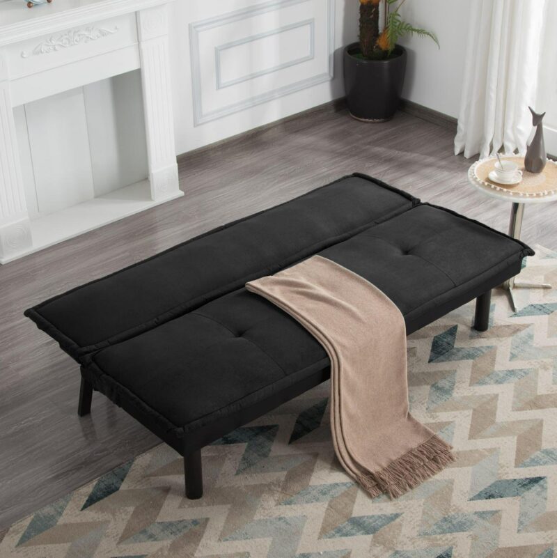 BSHTI 64.6a Twin Size Futon Sofa Bed,PU Upholstery,Manufactured Wood Frame,Futon Convertible Sofa,Perfect for Small Spaces(Black) - Image 4