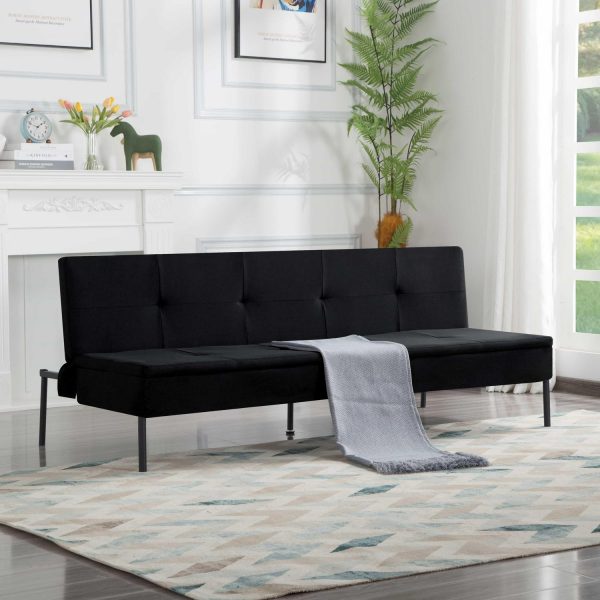 BSHTI 69.5 inch Futon Sofa Bed,Convertible Upholstered Polyester Fabric Sofa Couch for Livingroom(Black)