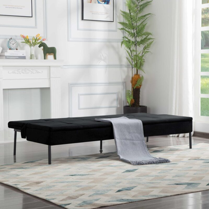 BSHTI 69.5 inch Futon Sofa Bed,Convertible Upholstered Polyester Fabric Sofa Couch for Livingroom(Black) - Image 4