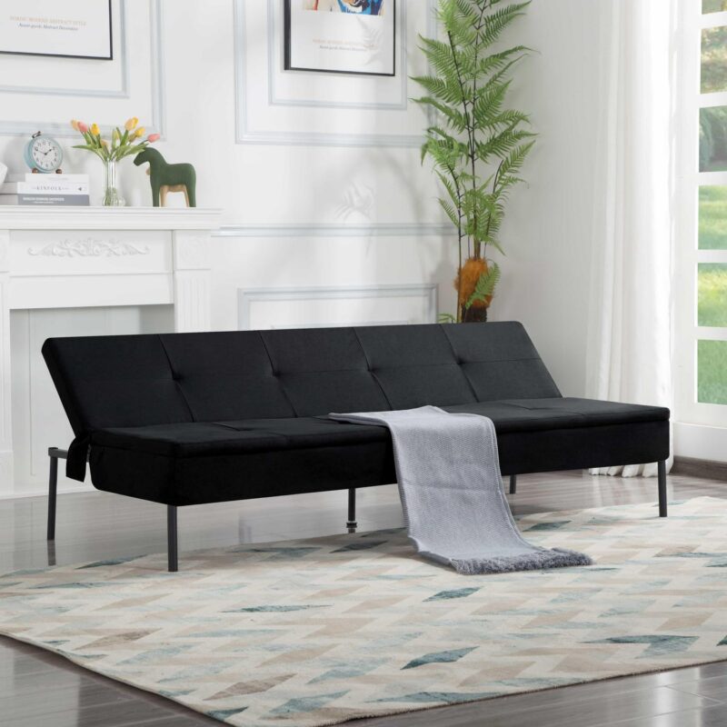 BSHTI 69.5 inch Futon Sofa Bed,Convertible Upholstered Polyester Fabric Sofa Couch for Livingroom(Black) - Image 3