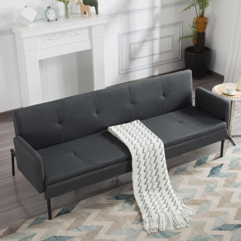 BSHTI 74.8a Futon Sofa Bed,Dark Gray Polyester Upholstered,Twin Size Convertible Sofa,5 Adjustable Positions Backrest for Living Room,Office,Small Apartment - Image 3