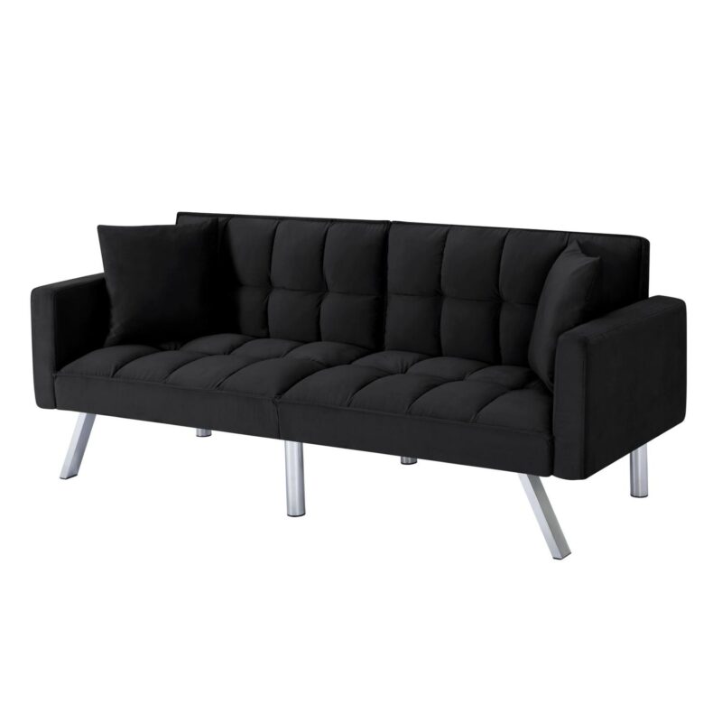 BSHTI 74a Tufted Futon Sofa Bed,Twin Size Black Velvet Fabric Sleeper Sofa,3 Angles for Adjusting Sofa,for your Home,Office,and Guest Room - Image 26
