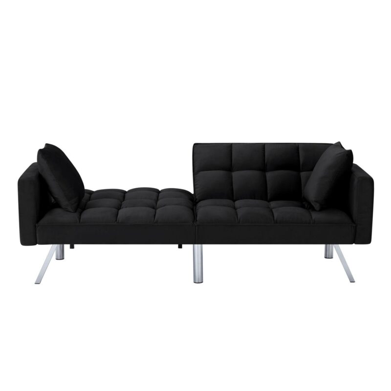 BSHTI 74a Tufted Futon Sofa Bed,Twin Size Black Velvet Fabric Sleeper Sofa,3 Angles for Adjusting Sofa,for your Home,Office,and Guest Room - Image 21