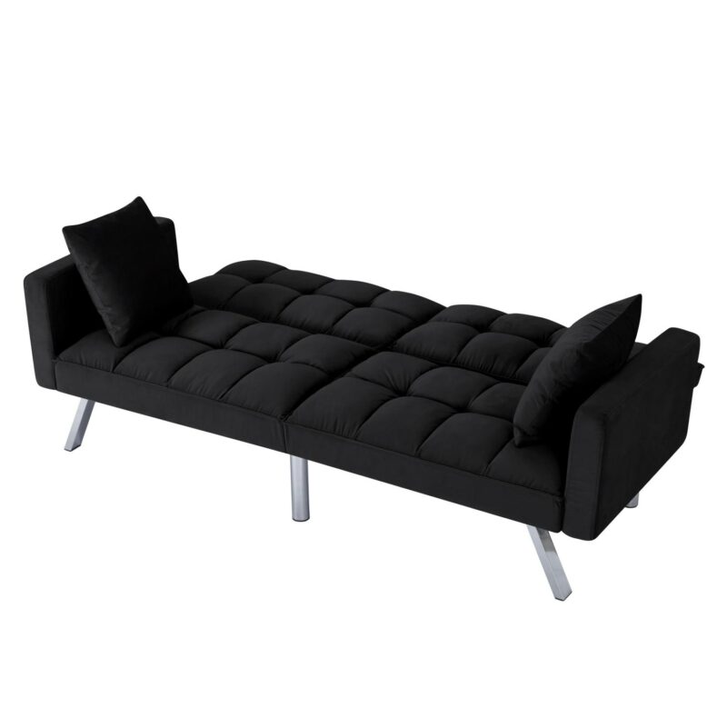 BSHTI 74a Tufted Futon Sofa Bed,Twin Size Black Velvet Fabric Sleeper Sofa,3 Angles for Adjusting Sofa,for your Home,Office,and Guest Room - Image 28
