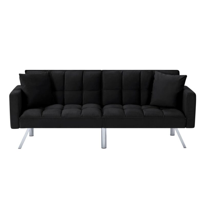 BSHTI 74a Tufted Futon Sofa Bed,Twin Size Black Velvet Fabric Sleeper Sofa,3 Angles for Adjusting Sofa,for your Home,Office,and Guest Room - Image 19