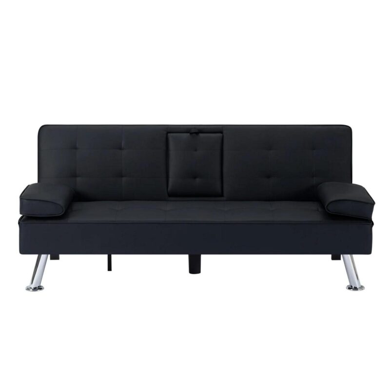 BSHTI Futon Convertible Sleeper Sofa Bed,With 3-Position Adjustable Backrest,Upholstered in PU Fabric,a Side Storage Pocket,Twin-Size Sleeper Sofa,Black - Image 14