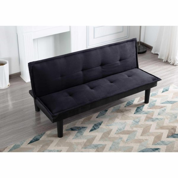 BSHTI Futon Convertible Sofa Bed,3 Adjustable Backrest Positions,Upholstered with Faux Suede,Twin Size Futon Sleeper Sofa(Black)