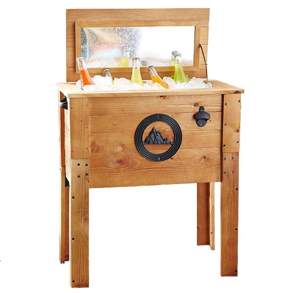 Backyard Expressions Outdoor Patio 45QT Ice Chest Cooler Beverage Cart, Rustic Brown