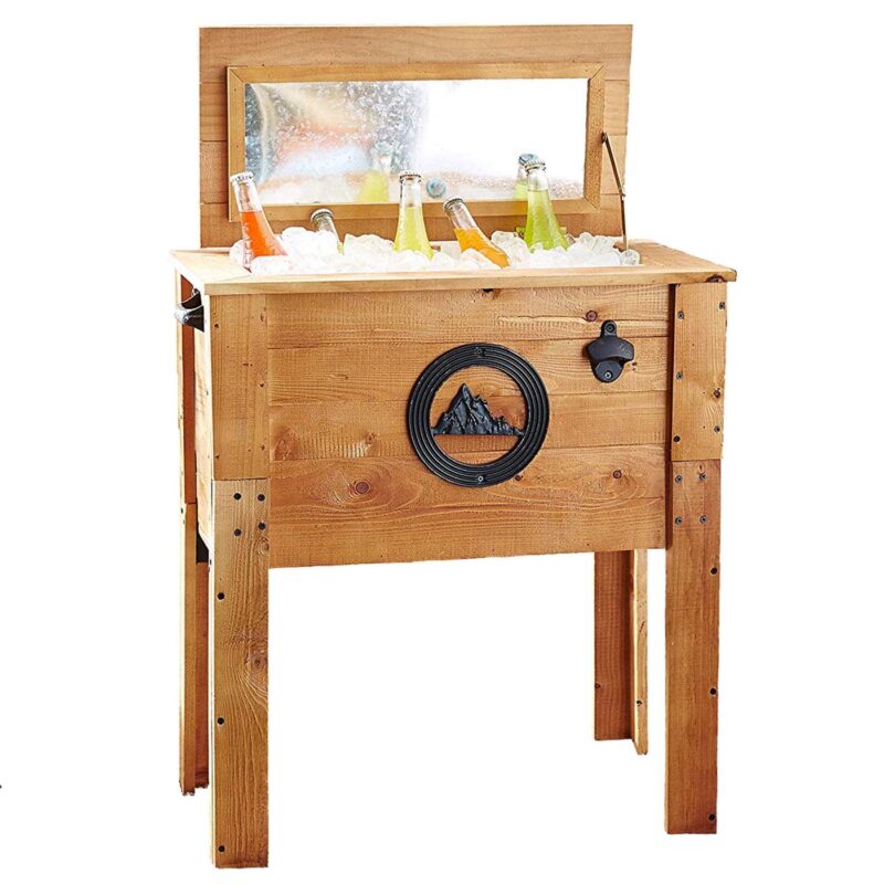 Backyard Expressions Outdoor Patio 45QT Ice Chest Cooler Beverage Cart, Rustic Brown