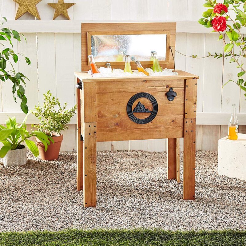 Backyard Expressions Outdoor Patio 45QT Ice Chest Cooler Beverage Cart, Rustic Brown - Image 2