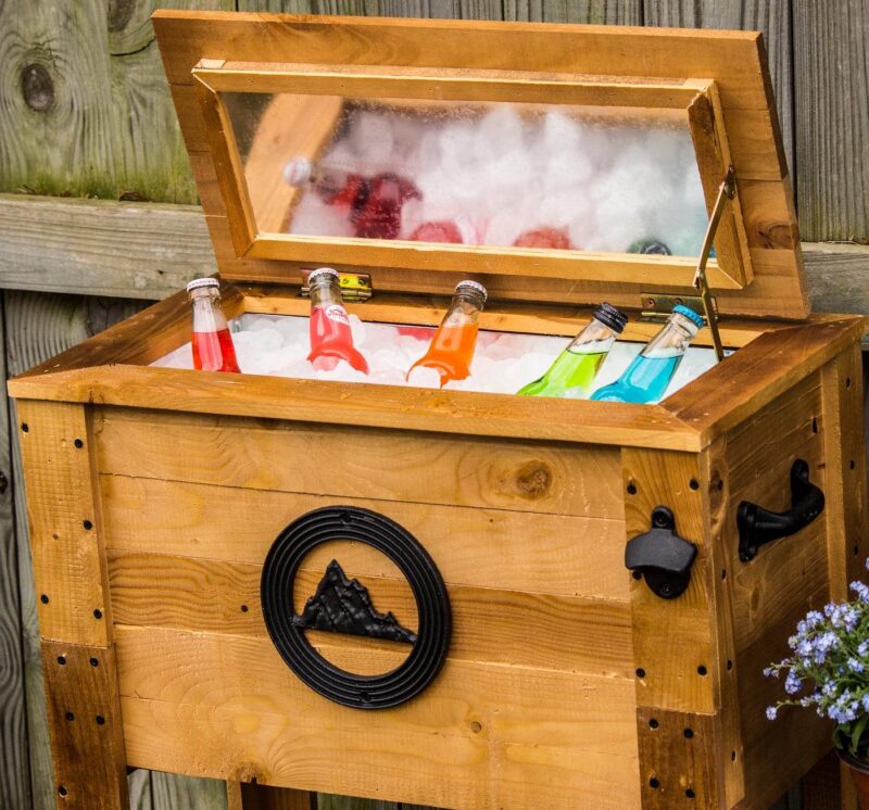 Backyard Expressions Outdoor Patio 45QT Ice Chest Cooler Beverage Cart, Rustic Brown - Image 5