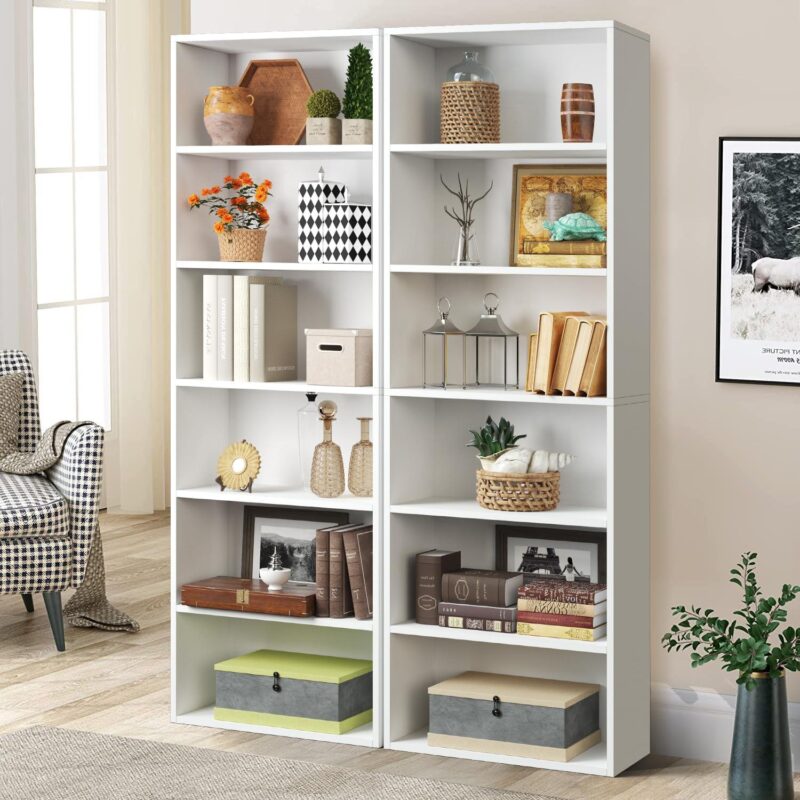 Bapipro Bookcase and Bookshelf, Floor Standing 6-Tier High Bookshelf, Display Storage Rack, Home Decorative Furniture, Suitable for Home Offices, Living Rooms, and Bedrooms,White - Image 5