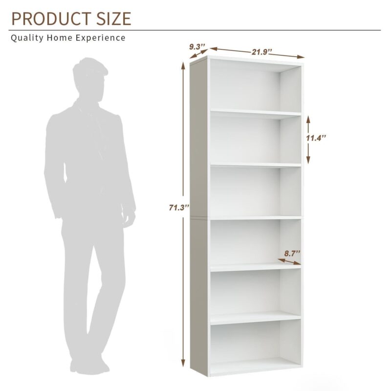 Bapipro Bookcase and Bookshelf, Floor Standing 6-Tier High Bookshelf, Display Storage Rack, Home Decorative Furniture, Suitable for Home Offices, Living Rooms, and Bedrooms,White - Image 2