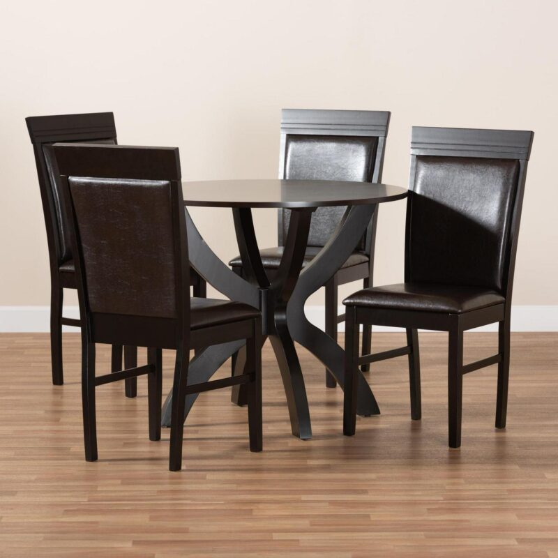 Baxton Studio Ancel Modern and Contemporary Dark Brown Faux Leather Upholstered and Dark Brown Finished Wood 5-Piece Dining Set - Image 8