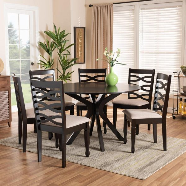 Baxton Studio Lanier Modern and Contemporary Sand Fabric Upholstered Dark Brown Finished 2-Piece Wood Dining Chair Set