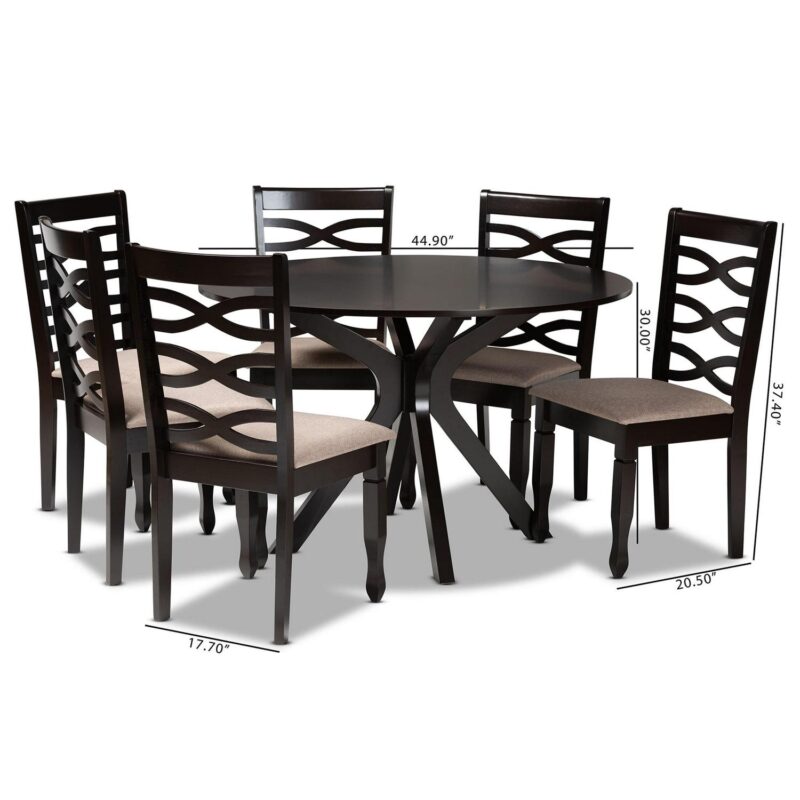 Baxton Studio Lanier Modern and Contemporary Sand Fabric Upholstered Dark Brown Finished 2-Piece Wood Dining Chair Set - Image 9
