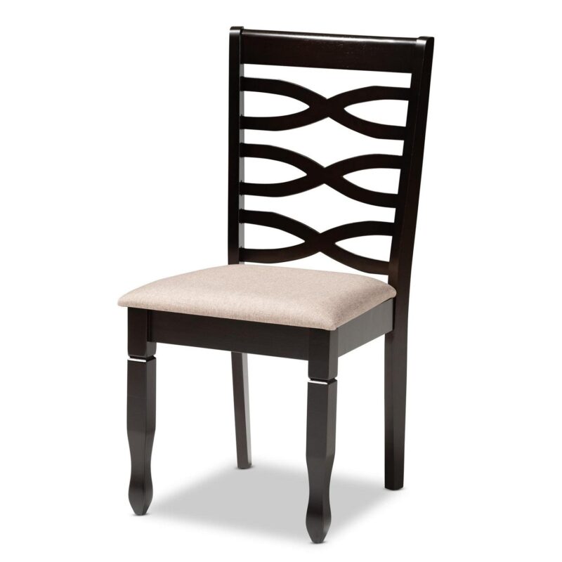 Baxton Studio Lanier Modern and Contemporary Sand Fabric Upholstered Dark Brown Finished 2-Piece Wood Dining Chair Set - Image 3