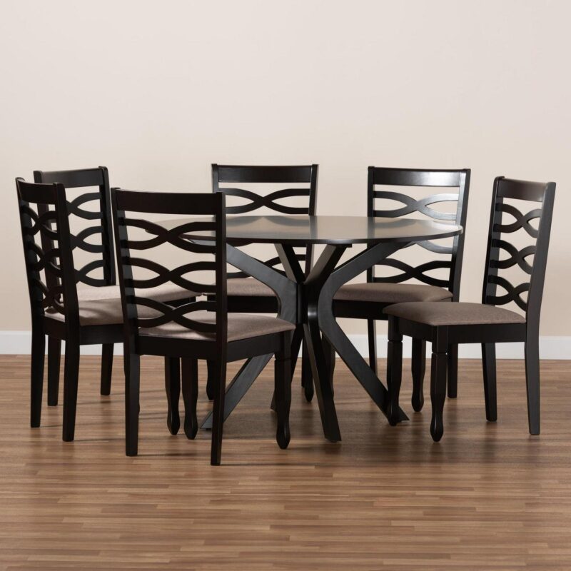 Baxton Studio Lanier Modern and Contemporary Sand Fabric Upholstered Dark Brown Finished 2-Piece Wood Dining Chair Set - Image 8