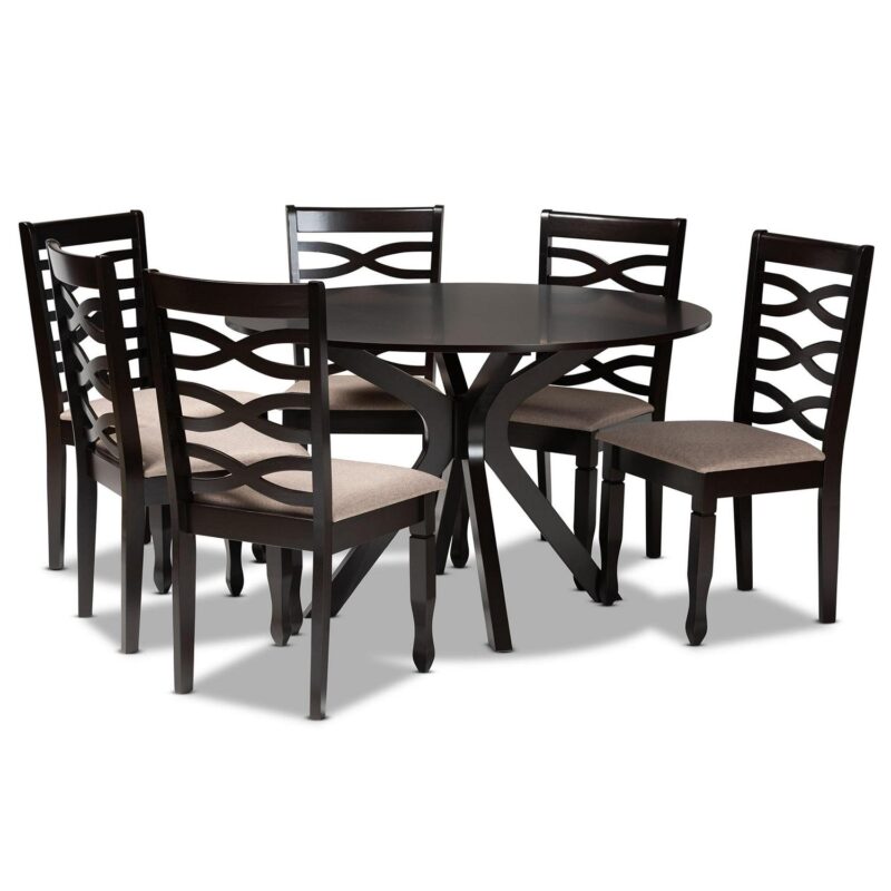 Baxton Studio Lanier Modern and Contemporary Sand Fabric Upholstered Dark Brown Finished 2-Piece Wood Dining Chair Set - Image 2