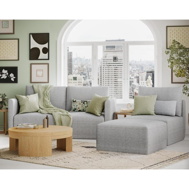Beautiful Drew Modular Sectional Sofa with Ottoman by Drew Barrymore, Gray Fabric - Image 7