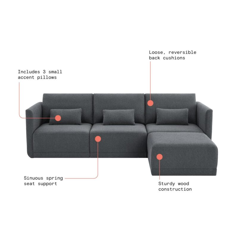 Beautiful Drew Modular Sectional Sofa with Ottoman by Drew Barrymore, Charcoal - Image 2