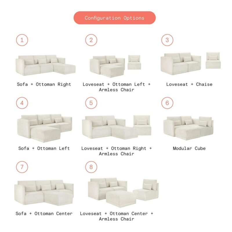 Beautiful Drew Modular Sectional Sofa with Ottoman by Drew Barrymore, Vanilla Cord - Image 5