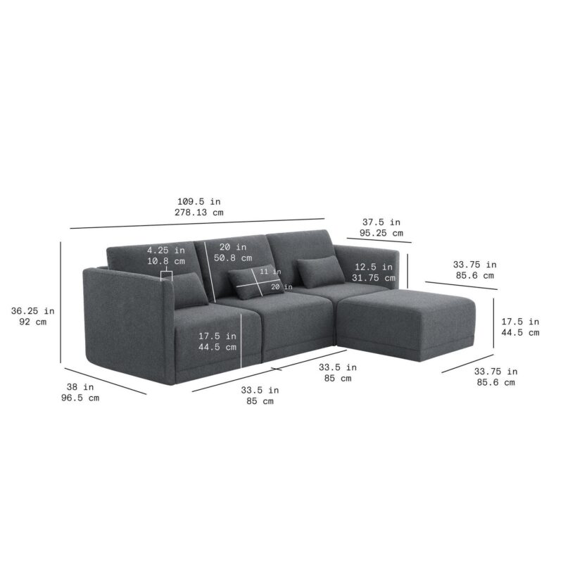Beautiful Drew Modular Sectional Sofa with Ottoman by Drew Barrymore, Charcoal - Image 11