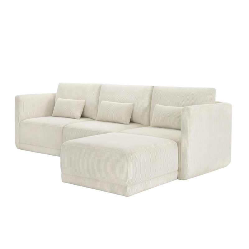 Beautiful Drew Modular Sectional Sofa with Ottoman by Drew Barrymore, Vanilla Cord - Image 11