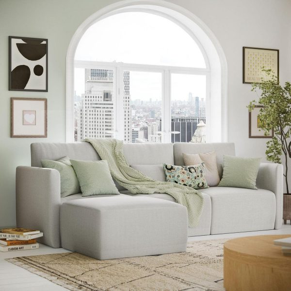 Beautiful Drew Modular Sectional Sofa with Ottoman by Drew Barrymore, Porcini Taupe