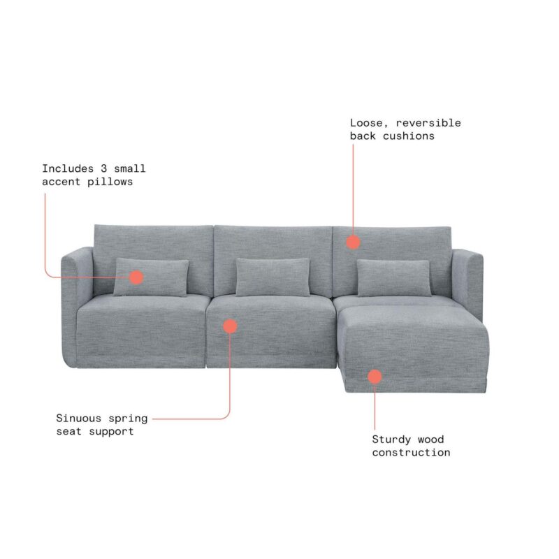 Beautiful Drew Modular Sectional Sofa with Ottoman by Drew Barrymore, Gray Fabric - Image 4