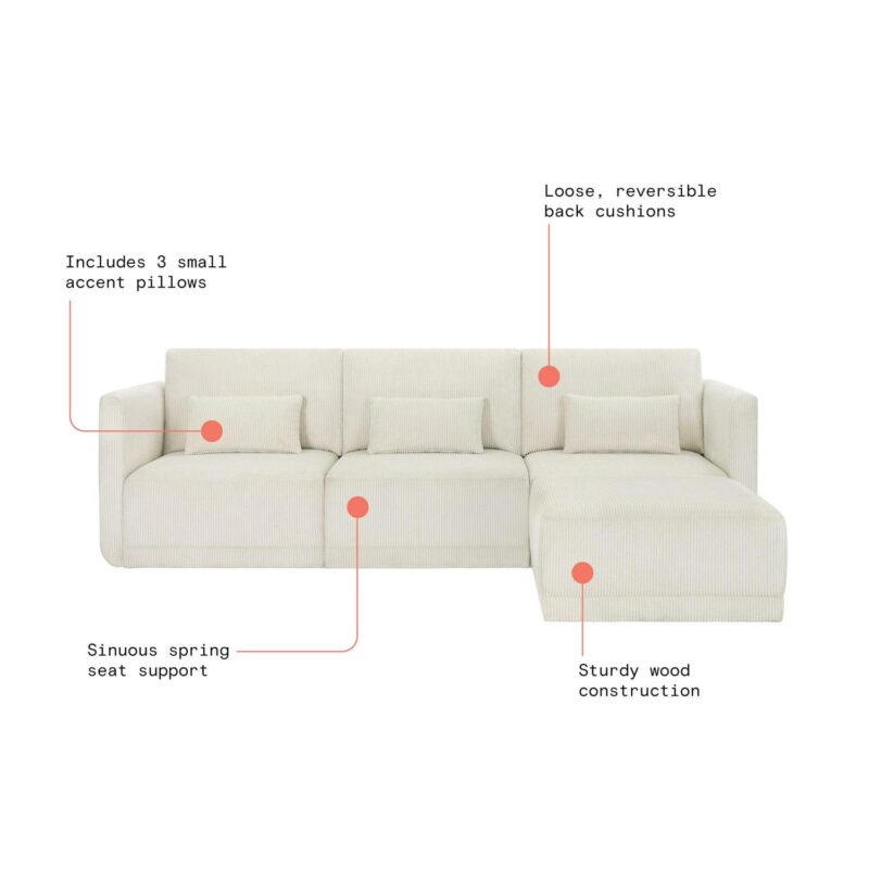 Beautiful Drew Modular Sectional Sofa with Ottoman by Drew Barrymore, Vanilla Cord - Image 12