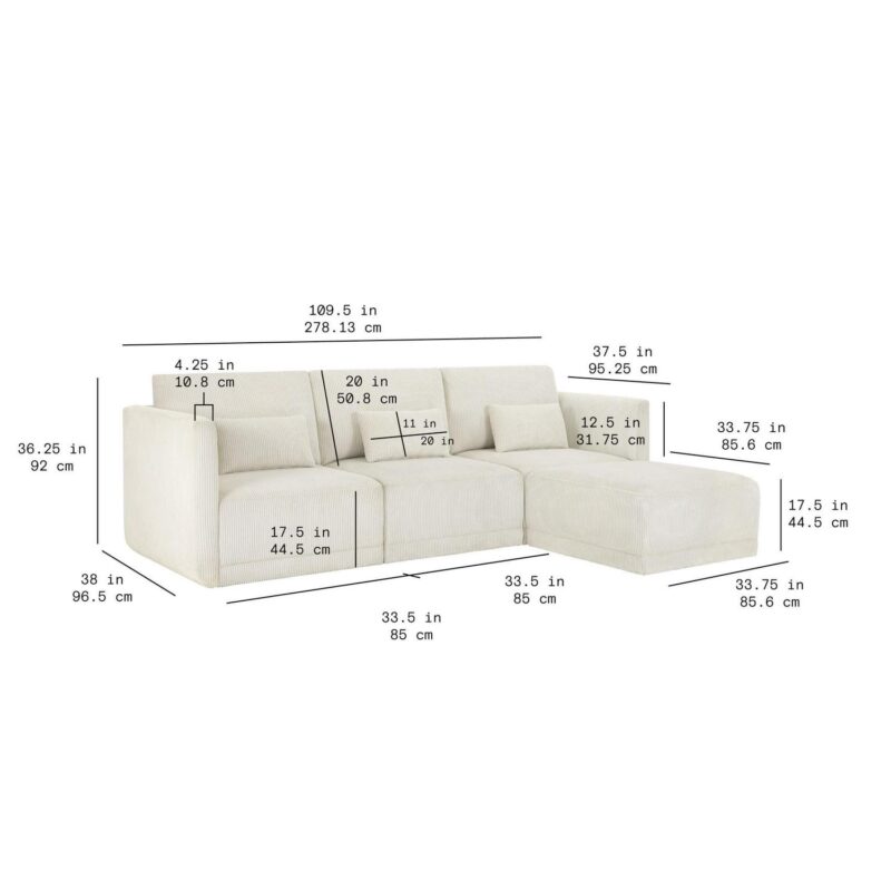 Beautiful Drew Modular Sectional Sofa with Ottoman by Drew Barrymore, Vanilla Cord - Image 8