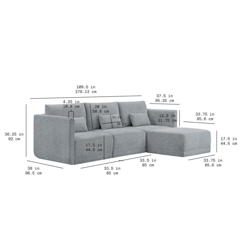 Beautiful Drew Modular Sectional Sofa with Ottoman by Drew Barrymore, Gray Fabric - Image 2