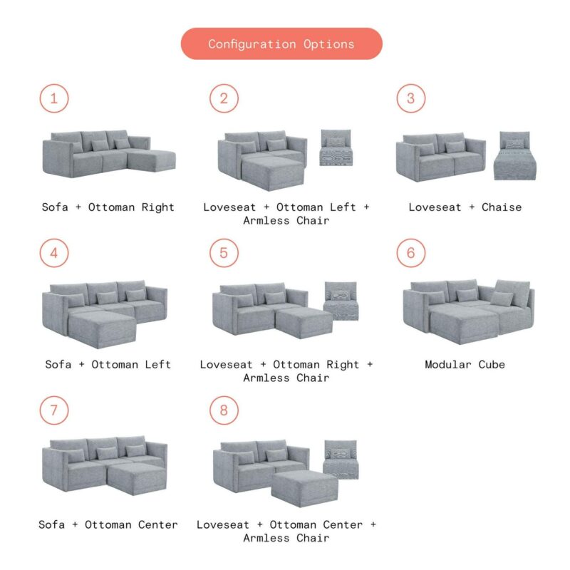 Beautiful Drew Modular Sectional Sofa with Ottoman by Drew Barrymore, Gray Fabric - Image 8