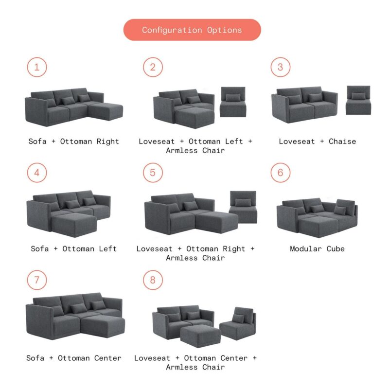Beautiful Drew Modular Sectional Sofa with Ottoman by Drew Barrymore, Charcoal - Image 6