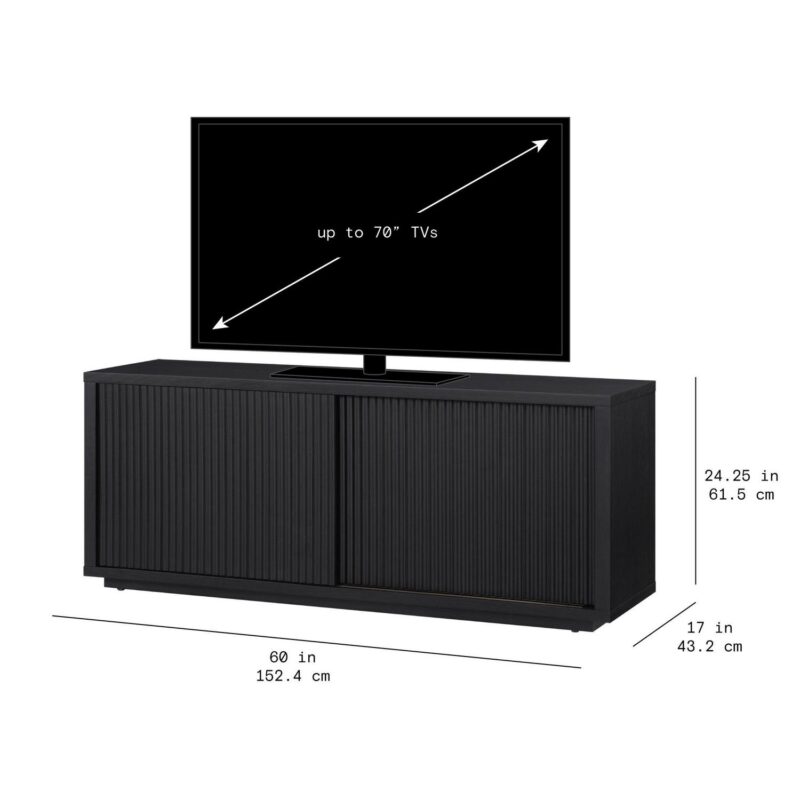 Beautiful Fluted TV Stand for TVa s up to 70a by Drew Barrymore, Rich Black Finish - Image 2