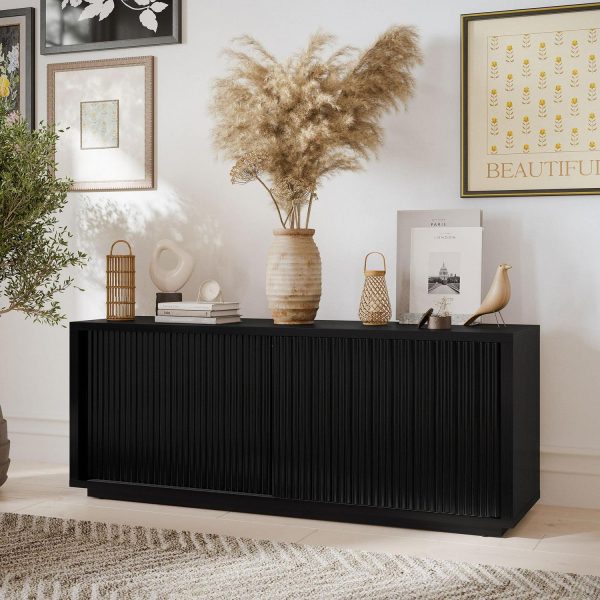 Beautiful Fluted TV Stand for TVa s up to 70a by Drew Barrymore, Rich Black Finish