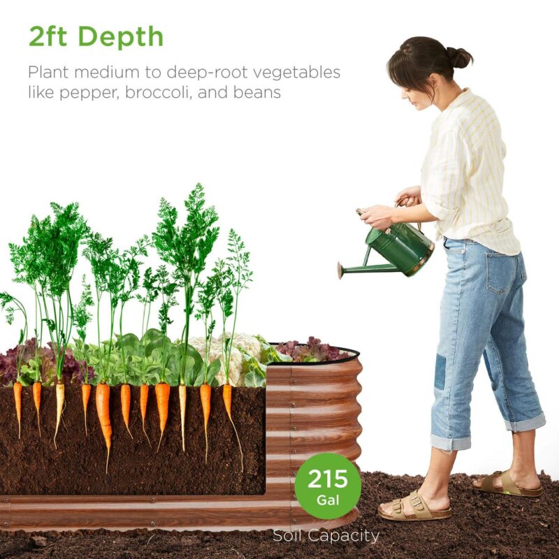 Best Choice Products 8x2x2ft Metal Raised Garden Bed, Oval Outdoor Planter Box w/ 4 Support Bars - Wood Grain - Image 2
