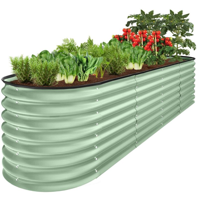 Best Choice Products 8x2x2ft Metal Raised Garden Bed, Oval Outdoor Planter Box w/ 4 Support Bars - Sage Green