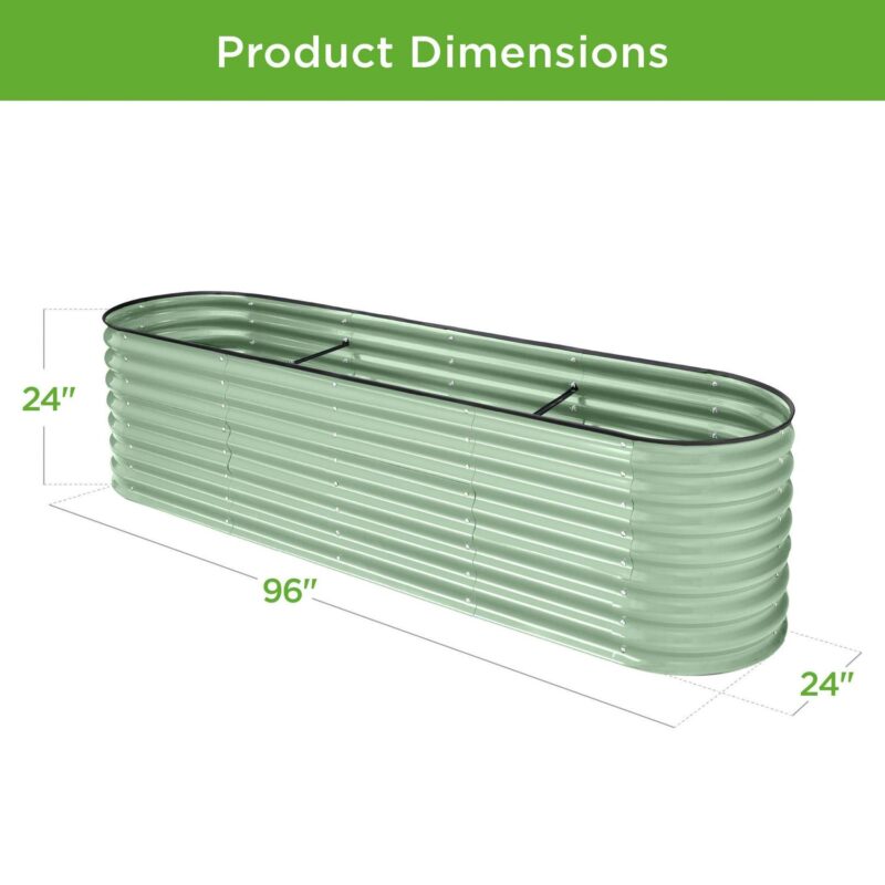 Best Choice Products 8x2x2ft Metal Raised Garden Bed, Oval Outdoor Planter Box w/ 4 Support Bars - Sage Green - Image 7