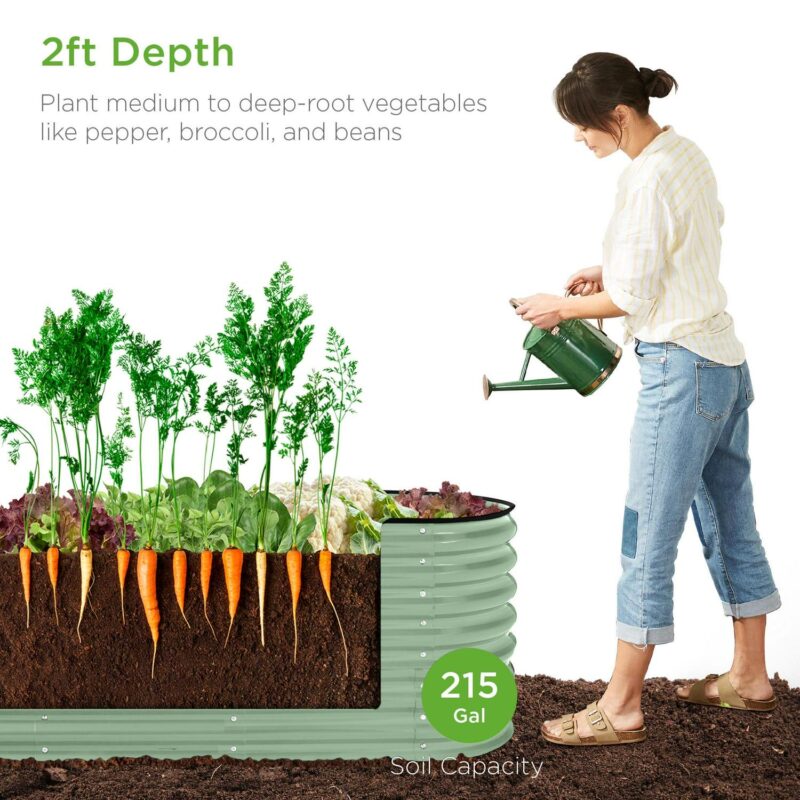 Best Choice Products 8x2x2ft Metal Raised Garden Bed, Oval Outdoor Planter Box w/ 4 Support Bars - Sage Green - Image 2