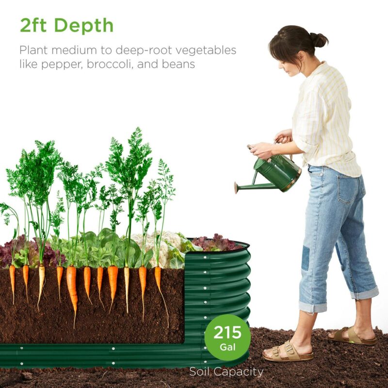 Best Choice Products 8x2x2ft Metal Raised Garden Bed, Oval Outdoor Planter Box w/ 4 Support Bars - Dark Green - Image 2