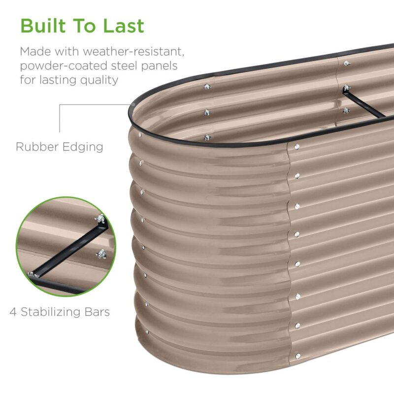 Best Choice Products 8x2x2ft Metal Raised Garden Bed, Oval Outdoor Planter Box w/ 4 Support Bars - Taupe - Image 5