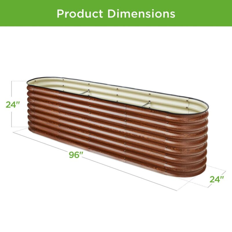 Best Choice Products 8x2x2ft Metal Raised Garden Bed, Oval Outdoor Planter Box w/ 4 Support Bars - Wood Grain - Image 7