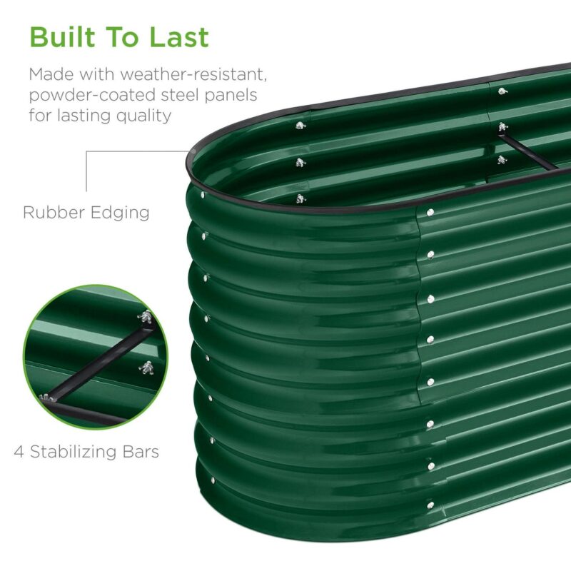 Best Choice Products 8x2x2ft Metal Raised Garden Bed, Oval Outdoor Planter Box w/ 4 Support Bars - Dark Green - Image 5